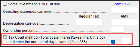 Image of "Tax Court method" selected on screen E.